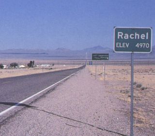 SR 375 travels 49 miles west from Crystal Springs to enter the unincorporated community of Rachel. Situated at 4,950 feet above sea level, the remote town is located in Lincoln County near Area 51.