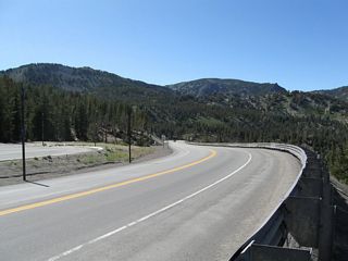 SR 431 curves west from Mount Rose Summit into a series of S-curves taking Mount Rose Highway around Slide Mountain.