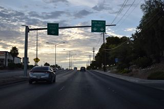 Sunset Road curves north to become Mountain Vista Street at Sunset Way.