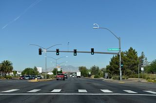Van Wagenen Street north intersects Lake Mead Parkway across from an industrial park housing distribution centers. 