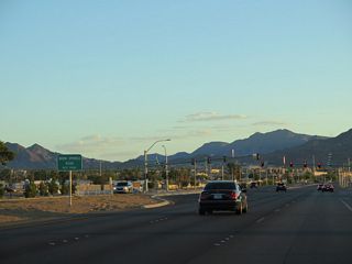 Warm Springs Road is a four lane boulevard leading west to Boulder Highway and Sunset Station in Henderson.