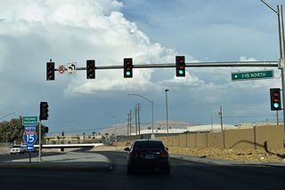 Washington Avenue passes below I-15/U.S. 93 ahead of the northbound entrance ramp to North Las Vegas.