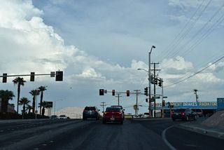 Main Street branches southwest from Las Vegas Boulevard to intersect Washington Avenue en route to Downtown Las Vegas.