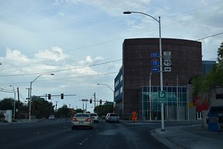 SR 579 (Bonanza Road) continues east from Main Street to Casino Center Boulevard south and Veterans Memorial Drive north. Casino Center Boulevard connects with I-11/U.S. 95 north to Interstate 15 nearby.