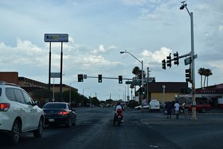 Las Vegas Boulevard (former SR 604) runs south through Downtown Las Vegas to the Strip and northeast to North Las Vegas and Nellis Air Force Base.