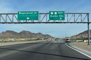 A southbound entrance ramp directly connects Boulder Highway southbound with I-11/U.S. 93-95 south ahead of the Wagonwheel Interchange.