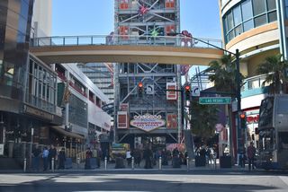 The drivable portion of Fremont Street ends at Las Vegas Boulevard across from the Fremont Street Experience. This intersection was historically where U.S. 93 joined U.S. 91 north and U.S. 466 turned southward alongside U.S. 91.
