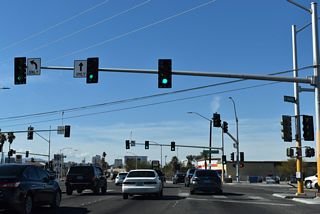 SR 582 north concludes at Charleston Boulevard and Five Points in Las Vegas. Charleston Boulevard is SR 159 east to SR 612 (Nellis Boulevard) and old SR 159 west across the city to CC-215 (Bruce Woodbury Beltway).