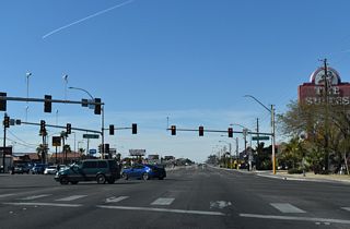 Flamingo Road heads west from Boulder Highway to the Las Vegas Strip. The arterial is designated SR 592 for 4.89 miles between SR 582 and Paradise Road in Paradise.