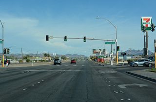 SR 582 (Boulder Highway) south continues southeast from SR 593 (Tropicana Avenue) to the signalized intersection with Missouri Avenue.
