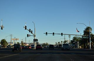Fremont Street becomes Boulder Highway south at Sahara Avenue (old SR 589).
