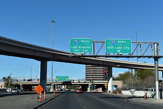 Sahara Avenue west at the entrance ramp to I-15 north for St. George and Salt Lake City, Utah.