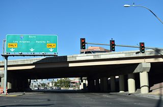 Sahara Avenue advances west below Interstate 15 to Rancho Drive, which connects with the southbound entrance ramp.