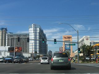 Westbound Flamingo Road next meets Koval Lane at this signalized intersection.