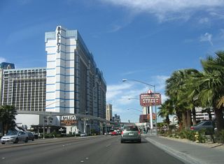 The Las Vegas Monorail skirts around Bally's Resort, then crosses Flamingo Road. A monorail station is located at Bally's Resort, and the monorail travels south to MGM Grand resort (at Tropicana Avenue) and north to Sahara Avenue near the Stratosphere.