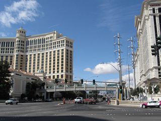 On the southwest corner of Flamingo Road and Las Vegas Boulevard is the Bellagio; on the northwest corner is the Caesar's Palace.