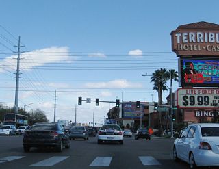 At the southeast corner of Flamingo Road and Paradise Road is Terrible&apos;s Hotel and Casino. At this point, state maintenance resumes for Flamingo Road, although there are no obvious signs that show the current beginning of Nevada 592.