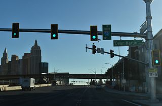 Eastbound Tropicana Avenue next enters the diamond interchange (Exit 37) with Interstate 15.