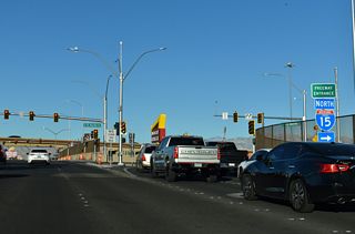 North beyond Downtown Las Vegas, Interstate 15 travels to Mesquite, St. George, Utah and Salt Lake City.