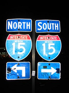 Interstate 15 shields posted along eastbound Tropicana Avenue prior to the southbound entrance ramp to Los Angeles.