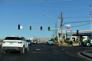 Tropicana Avenue passes The Orleans hotel & casino ahead of the signal at Cameron Street.