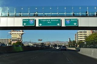 West from Las Vegas Boulevard to the diamond interchange (Exit 37) with Interstate 15, Tropicana Avenue is part of Nevada State Route 593.