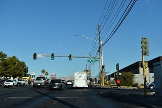 Wynn Road stems north from Tropicana Avenue to Harmon Avenue through an industrial area.