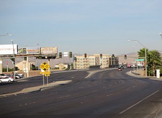 Russell Road (SR 594) begins and heads west from South Las Vegas Boulevard (historic U.S. 91-466) along the south side of Mandalay Bay resort.