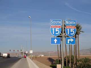 Russell Road spans both Frank Sinatra Drive and an off-ramp from I-15 north leading into the diamond interchange with Interstate 15.