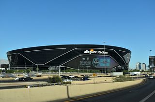 Allegiant Stadium, home of the NFL Las Vegas Raiders, is located on the north side of Russell Road between I-15/Dean Martin Drive and Polaris Avenue.