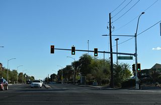 Jones Boulevard (SR 596) south at Cheyenne Avenue. Sparsely signed, Cheyenne Avenue is SR 574 between Decatur Boulevard and SR 612 (Nellis Boulevard).