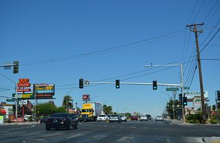 Cheyenne Avenue was formerly part of SR 574 west from Decatur Boulevard to I-11/U.S. 95 at Exit 83. The state route follows the arterial east from Decatur Boulevard to SR 612 (Nellis Boulevard) in Sunrise Manor.