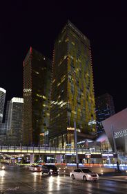 City Center and Aria Resort & Casino line the west side of Las Vegas Boulevard between Park Avenue and Harmon Avenue.