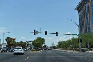 Las Vegas Boulevard intersects Hamilton Street north at the driveway to North Las Vegas City Hall.