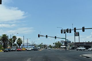 Las Vegas Boulevard angles northeast across Lake Mead Boulevard at the succeeding traffic light north of Tonopah Avenue. Lake Mead Boulevard was formerly part of SR 147 west to I-15 and east to Pecos Road, where state maintenance takes over east to Lake Mead National Recreation Area.
