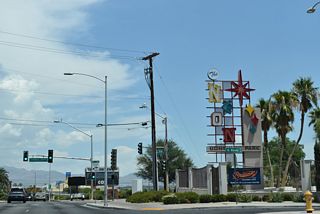 Las Vegas Boulevard intersects McWilliams Street between The Neon Museum and The Neon Boneyard Park.