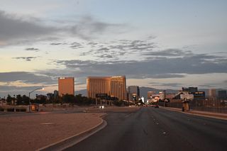 Las Vegas Boulevard advances north between Bali Hai Golf Club and Harry Reid International Airport (LAS) to the Las Vegas Strip.