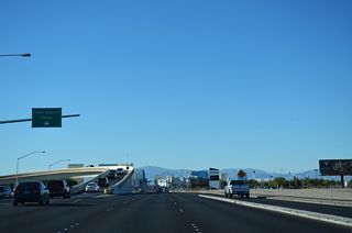 A flyover connects Las Vegas Boulevard northbound with Town Square Parkway into the Town Square retail center, located next to the Fish Bowl interchange.