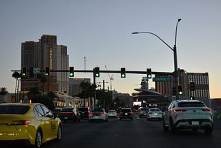 Las Vegas Boulevard passes over a cut and cover tunnel for Wilbert Clark Desert Inn Road at the intersection with Genting Boulevard west and Encore Resort Boulevard east. Genting Boulevard parallels the Desert Inn Superarterial west to Sammy Davis, Jr. Drive.