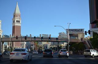 Mystère Dreams Avenue was previously named Sirens Cove Boulevard. The adjacent Mirage resort closed in 2014 and the site was redeveloped for the Hard Rock Hotel & Casino.