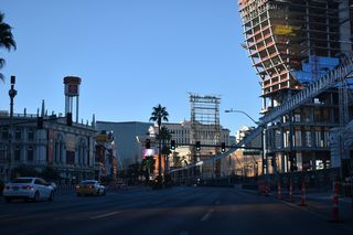 Siegfried And Roy Drive looped west to the Mirage from the signalized intersection with the entrance for the Venetian.
