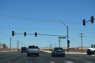 The signalized intersection joining Las Vegas Boulevard with Beale Avenue also serves the Nellis AFB Range Gate.