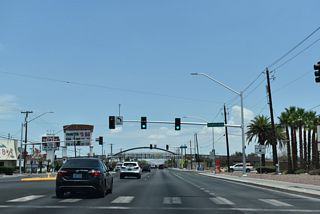 Evans Avenue east and Belmont Street north at succeeding traffic lights on SR 604 (Las Vegas Boulevard) northbound.