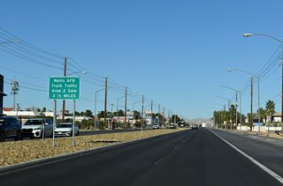 The north end of SR 612 ties into SR 604 at Nellis Boulevard. Las Vegas Boulevard proceeds 3.5 miles northeast from there to the Nellis AFB Area 2 Gate.