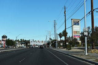 North from Harmon Avenue, SR 612 (Nellis Boulevard) next meets SR 582 (Boulder Highway) ahead of Flamingo Road. 