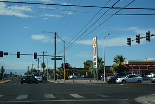 Nellis Boulevard extends 0.9 miles north from Russell Road to become part of Nevada State Route 612 at Tropicana Avenue (SR 593).