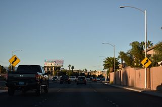 Nellis Boulevard shifts eastward through an S-curve from ahead of Wyoming Avenue to Charleston Boulevard.