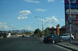 SR 612 concludes south along Nellis Boulevard at Tropicana Avenue (SR 593). The end shield was gone by 2023.