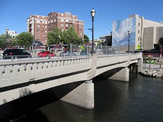 Southbound Sierra Street (former U.S. 395 Alternate) crosses the Truckee River. Sierra Street is one way southbound over the river. Like the nearby Virginia Street and Lake Street bridges, this bridge is programmed for removal and replacement as part of the Truckee River Flood Project.