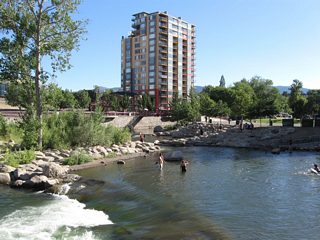 From Sierra Street west to Arlington Avenue, the river passes through Wingfield Park and sees plenty of floaters and rafters in the water.